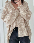 Musselin Bluse, Taupe-Leo