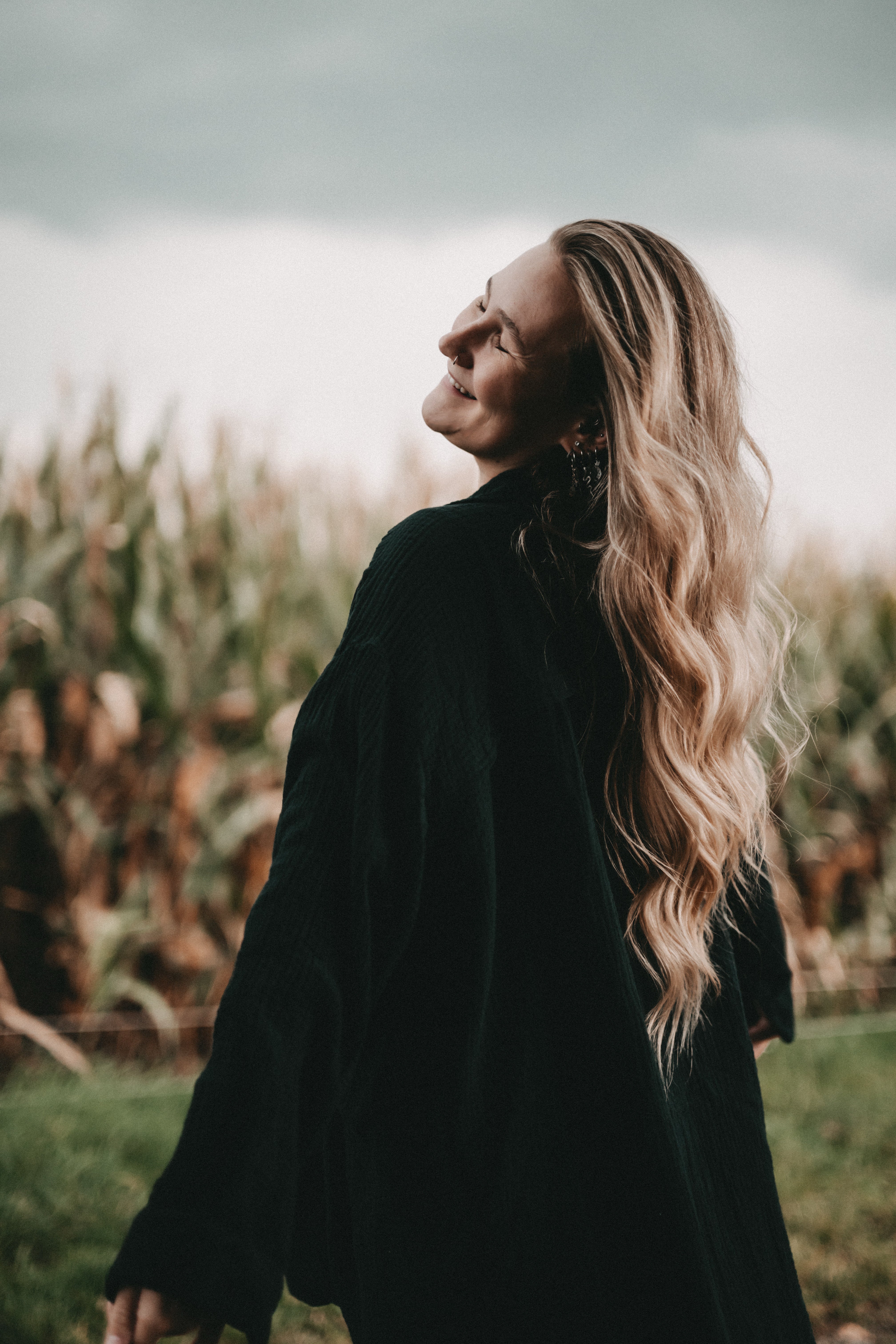 Musselin Bluse, long oversize, Schwarz