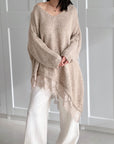 Oversize-Pullover mit Spitzensaum, 5 Farben