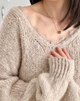 Pullover, Spitzen-V-Ausschnitt, Beige