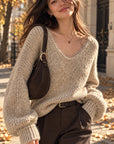 Pullover, Spitzen-V-Ausschnitt, Beige