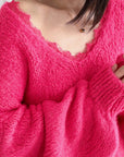 Pullover, Spitzen-V-Ausschnitt, Pink