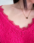 Pullover, Spitzen-V-Ausschnitt, Pink