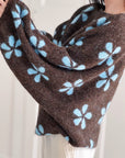 Pullover, Blumen, Ballonärmel, Schoko-Blau