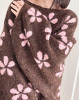 Pullover, Blumen, Ballonärmel, Schoko-Rosa