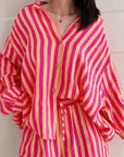 Musselin Bluse, breite Streifen, Fuchsie