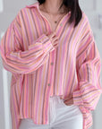 Musselin Bluse, Pink-Streifen, 2 Farben