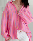 Musselin Bluse, Pink-Streifen, 2 Farben