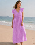 Musselin Kleid, rückenfrei, ärmellos, Streifen, Lavendel-Rosa