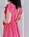 Musselin Kleid, rückenfrei, ärmellos, Streifen, Rot
