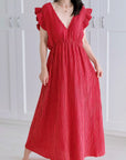 Musselin Kleid, rückenfrei, ärmellos, Streifen, Rot-Fuchsie