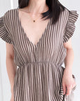 Musselin Kleid, rückenfrei, ärmellos, Streifen, Schoko-Taupe