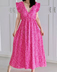 Musselin Kleid, rückenfrei, ärmellos, Hotpink-Leo