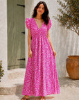 Musselin Kleid, rückenfrei, ärmellos, Hotpink-Leo