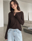 Cashmere Longsleeves, Streifen, Schoko