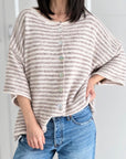 Strickjacke, Streifen, 3/4 Ärmel, Beige