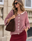 Strickjacke, Streifen, 3/4 Ärmel, Bordeaux