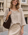 Strickjacke, Streifen, 3/4 Ärmel, Beige
