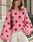 Pullover, Herzen, Ballonärmel, Rosa