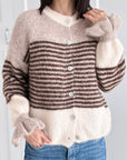 Strickjacke, Streifen, Volantbündchen, Cappuccino