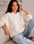 Strickjacke, mit aufgesetzten Taschen, Cremeweiß