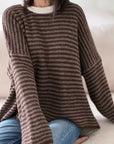 Pullover, flauschi, Streifen, Rückenschleife, Schoko