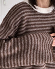 Pullover, flauschi, Streifen, Rückenschleife, Schoko
