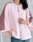 Strickjacke, flauschi, Kontraststreifen, 3 Farben