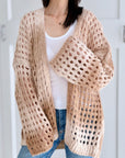 Strickjacke, Lochstrick, Pastell, Camel