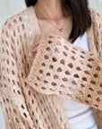 Strickjacke, Lochstrick, Pastell, Camel