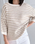 Pullover, flauschi, Streifen, Beige