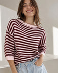 Pullover, flauschi, Streifen, Bordeaux