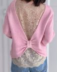 Pullover mit Spitzenrücken, Rosa