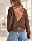 Pullover mit Spitzenrücken, Schoko