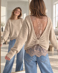 Pullover mit Spitzenrücken, Beige