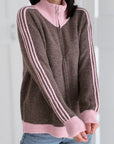 Strickjacke, Kontraststreifen, Reißverschluss, 4 Farben