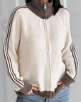 Strickjacke, Kontraststreifen, Reißverschluss, 4 Farben