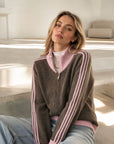Strickjacke, Kontraststreifen, Reißverschluss, 4 Farben