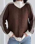 Strickjacke, Kontraststreifen, Reißverschluss, 4 Farben