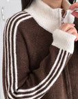 Strickjacke, Kontraststreifen, Reißverschluss, 4 Farben