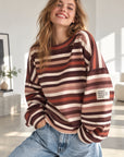 Butterstoff-Sweatshirt, Stripes & Patch, Braun