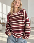 Butterstoff-Sweatshirt, Stripes & Patch, Bordeaux