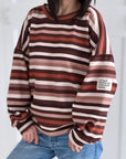 Butterstoff-Sweatshirt, Stripes & Patch, Braun