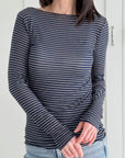 Cashmere Longsleeves, Streifen, Altblau