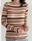 Cashmere Longsleeves, Farbstreifen, Kaffee