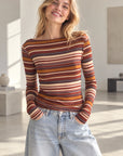 Cashmere Longsleeves, Farbstreifen, Ziegel