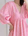 Musselin Kleid, rückenfrei, Rosa-Leo