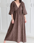 Musselin Kleid, rückenfrei, Schoko-Leo