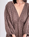 Musselin Kleid, rückenfrei, Schoko-Leo