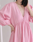 Musselin Kleid, rückenfrei, Rosa-Streifen